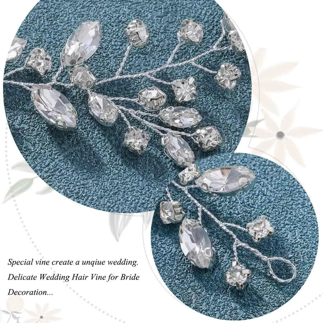 JAKAWIN Rhinestone Wedding Hair Piece Bridal Hair Accessories for Women Silver/Gold 45cm (17.7in) - view 6
