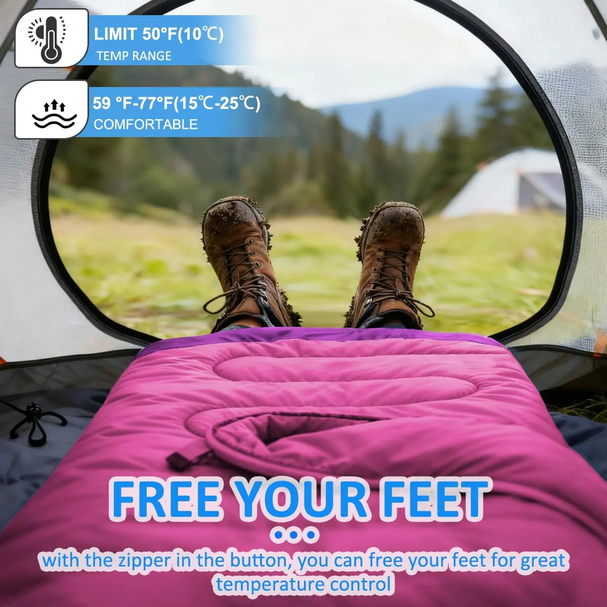 oaskys Camping Sleeping Bag - 3 Season Warm & Cool Weather | Waterproof & Lightweight for Adults & Kids - view 7