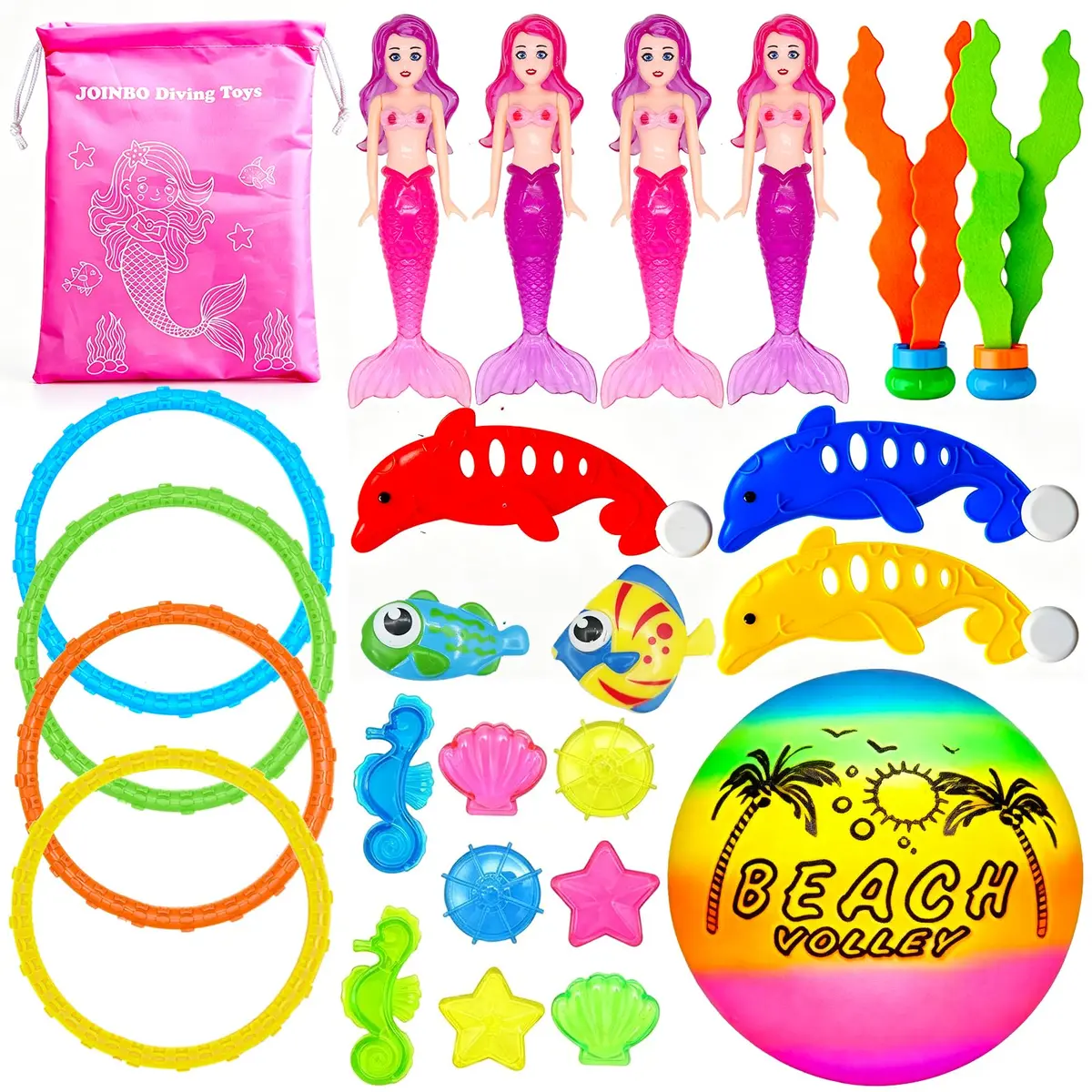 JOINBO 24 Pcs Diving Pool Toys for Kids Ages 3-12 | Set with Storage Bag, Non-toxic ABS, Sinking & Fun - main product image