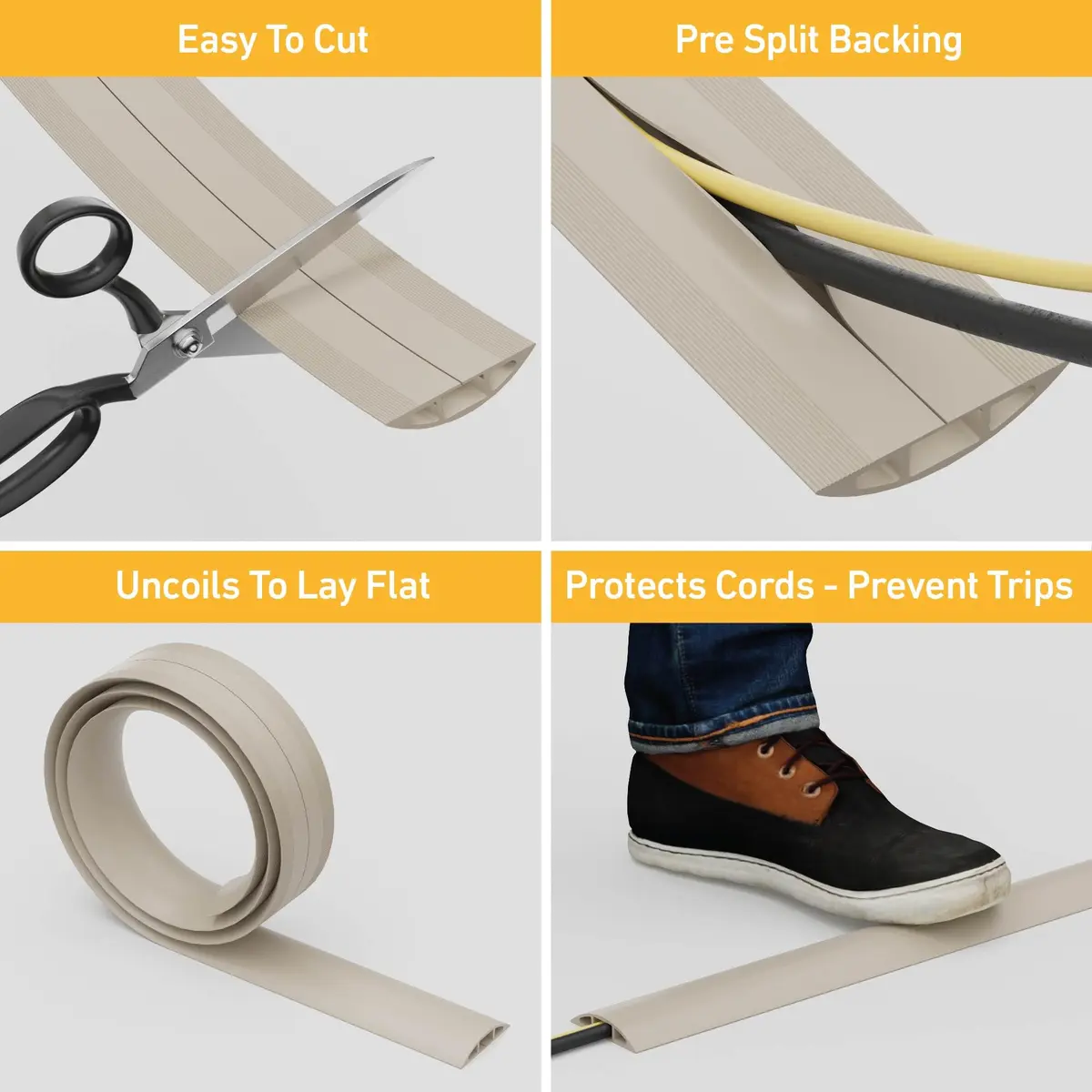 D-Line 6ft Floor Cord Cover Beige | Heavy Duty Cable Protector for Floors - view 2