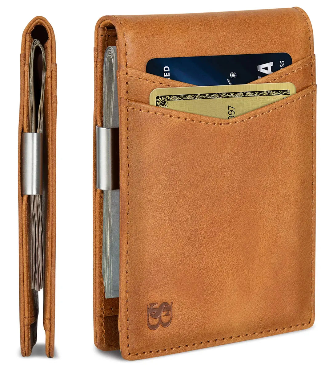 SERMAN BRANDS Money Clip Wallet - Slim RFID Blocking Card Holder, Full Grain Leather, 4.3x3.1 inches | Minimalist Front Pocket - main product image