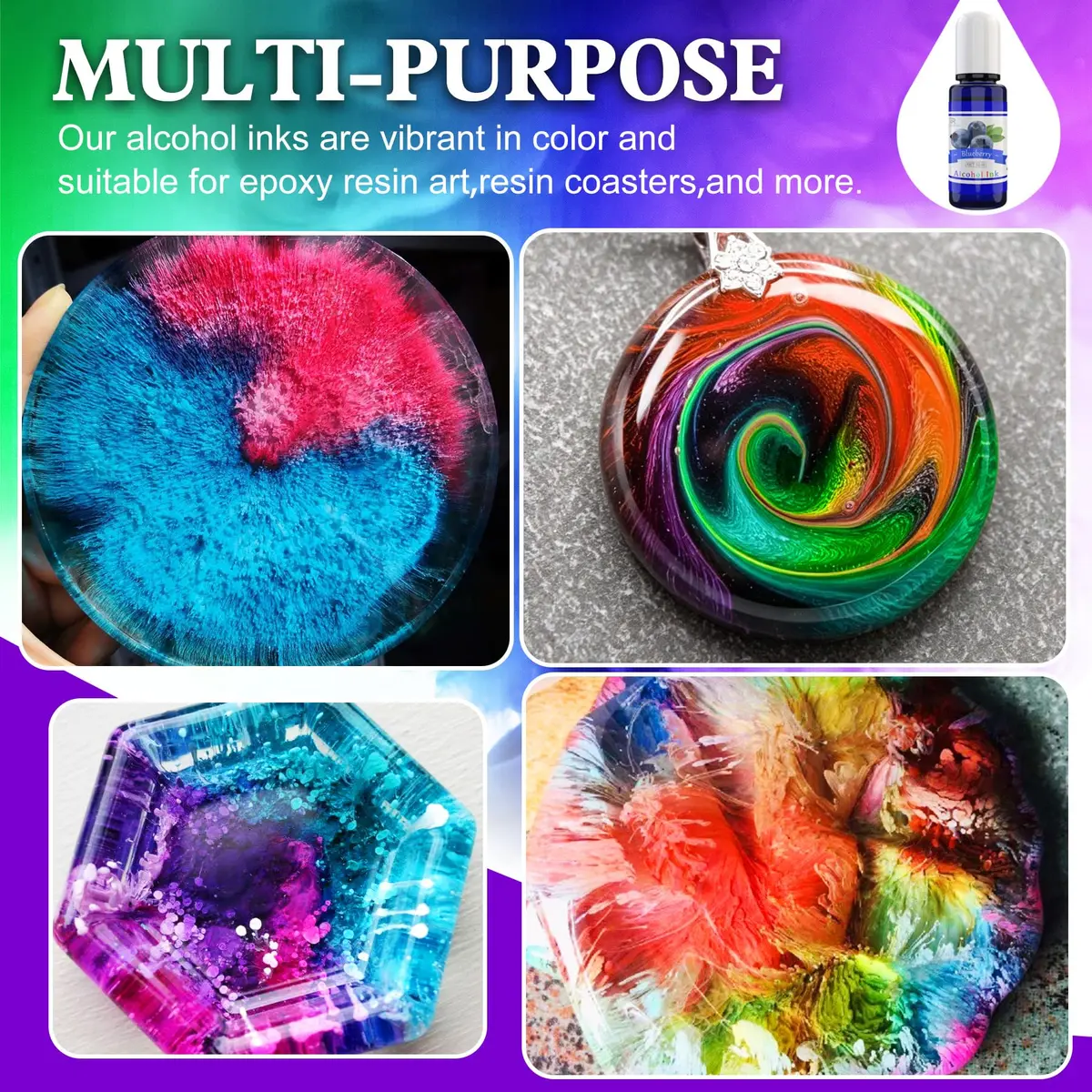 DecorRom Alcohol Ink Set 24 Colors 10ml Bottles | Vibrant Transparent Inks for Resin Art - view 4