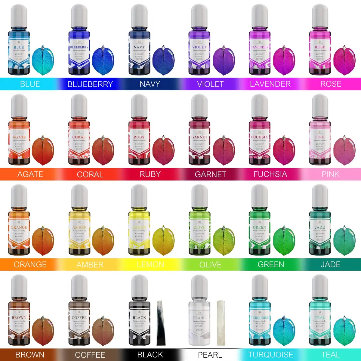 DecorRom 24 Color Epoxy Pigment Set 10ml Each | Crystal Transparent Dye for Resin Art & Jewelry Making - view 2