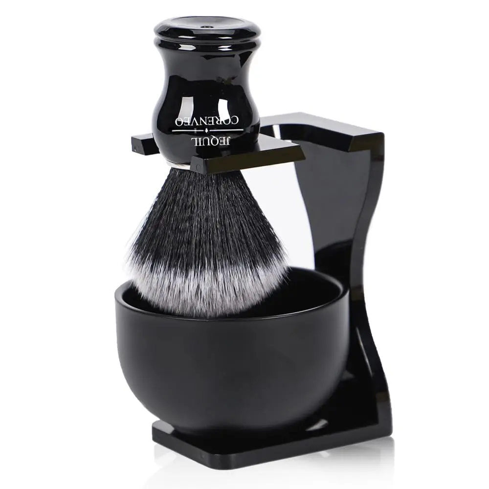 JEQUIL&CORENVEO Men's Shaving Brush Set, 3pcs Synthetic with Stand & Bowl | Soft, Animal-Free Bristles - main product image