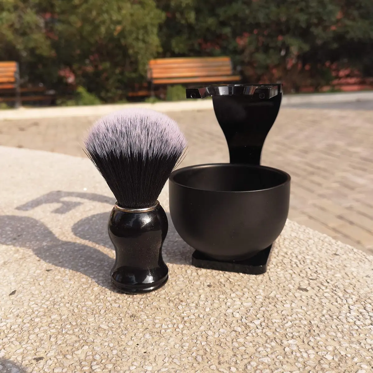 JEQUIL&CORENVEO Men's Shaving Brush Set, 3pcs Synthetic with Stand & Bowl | Soft, Animal-Free Bristles - view 5