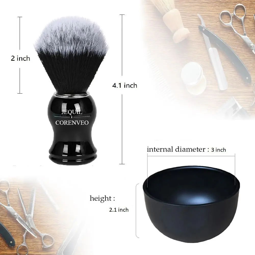 JEQUIL&CORENVEO Men's Shaving Brush Set, 3pcs Synthetic with Stand & Bowl | Soft, Animal-Free Bristles - view 4