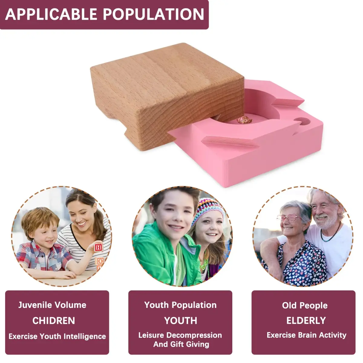 DC-BEAUTIFUL Wooden Magic Box Brain Teaser Box, Pink 7.4 cm (2.9 in) | Challenging Puzzle for Adults & Teens - view 5