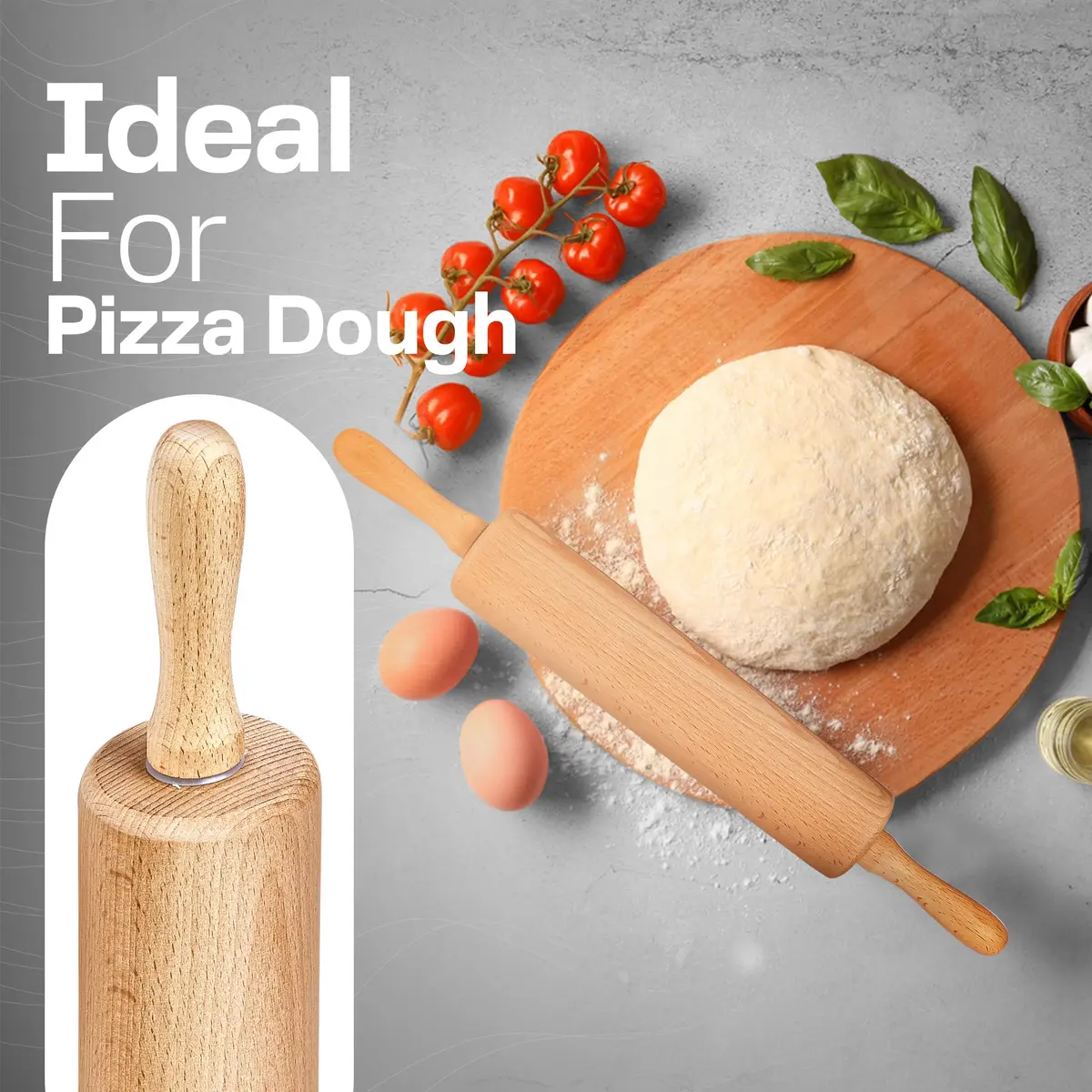HELFERX Beech Wood Rolling Pin 44.7 cm (17.6 Inches) | Smooth Rolling for All Doughs - view 6