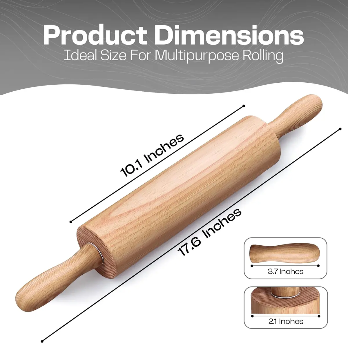 HELFERX Beech Wood Rolling Pin 44.7 cm (17.6 Inches) | Smooth Rolling for All Doughs - view 2