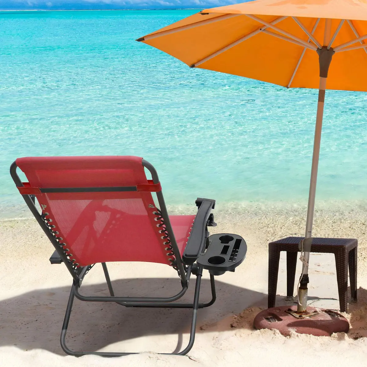 Flamaker Patio Zero Gravity Chair Outdoor Folding Lounge Chair Adjustable Lawn Lounge Chair with Pillow for Poolside Yard Camping (Red) - view 6