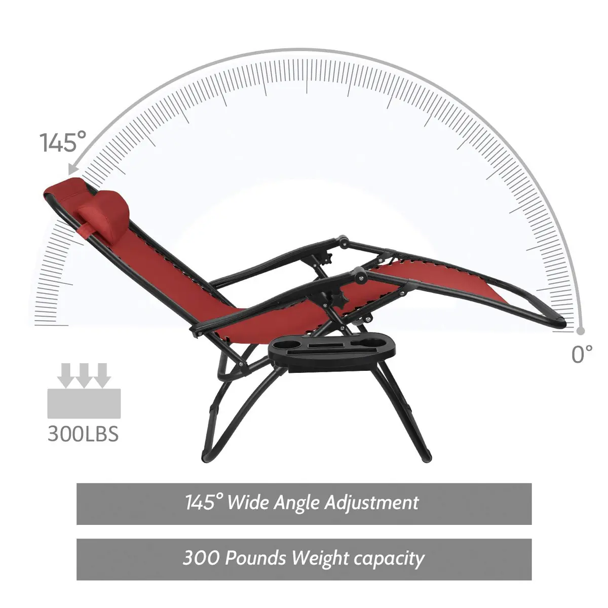 Flamaker Patio Zero Gravity Chair Outdoor Folding Lounge Chair Adjustable Lawn Lounge Chair with Pillow for Poolside Yard Camping (Red) - view 4