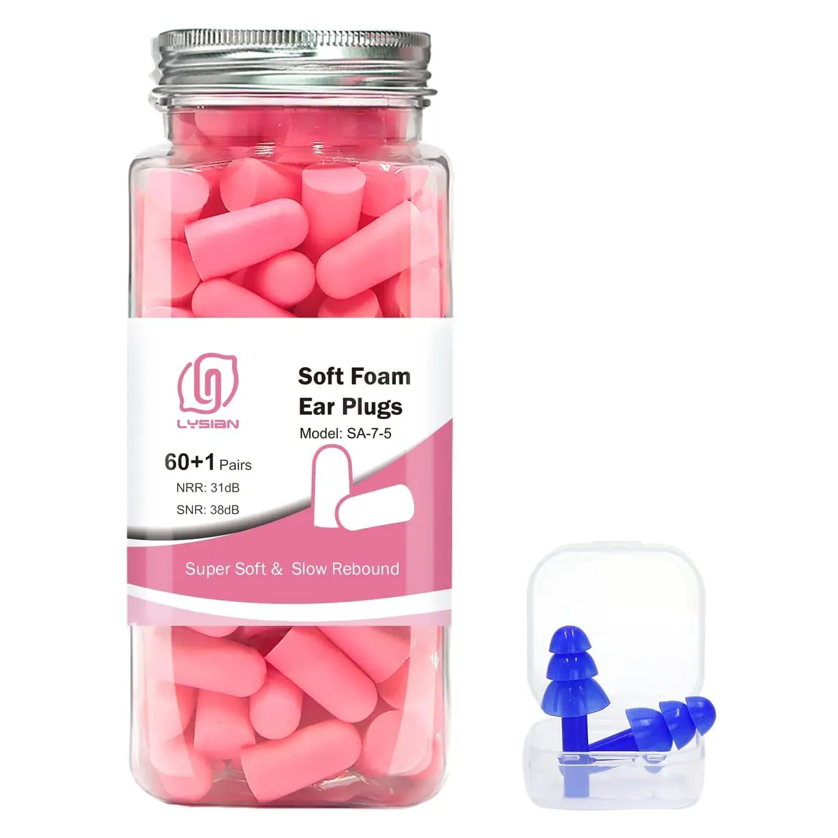 LYSIAN Soft Foam Ear Plugs for Sleeping, 60 Pairs, 38dB SNR | Comfortable Noise Reduction for Sleep & Travel - main product image