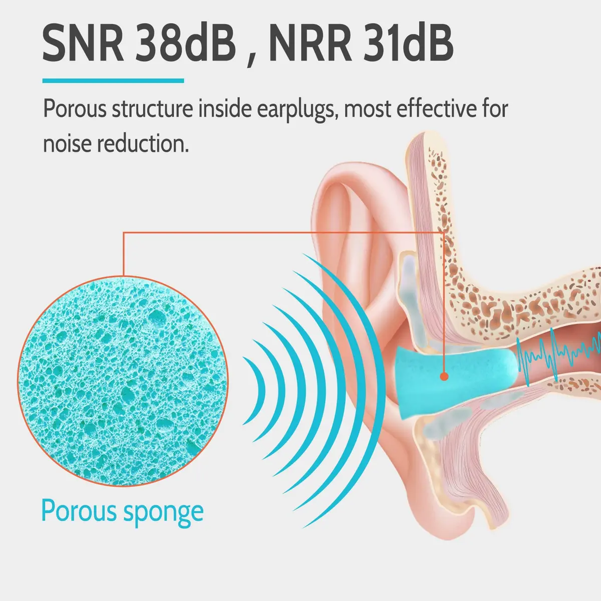 LYSIAN Soft Foam Ear Plugs for Sleeping, 60 Pairs, 38dB SNR, Lake Blue | Ultra Soft, Comfortable Fit for Sleep & Noise Reduction - view 3