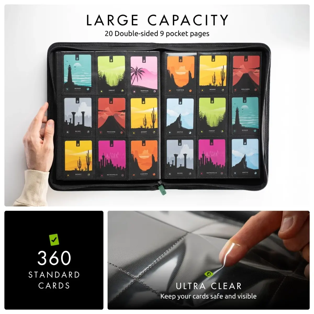 Vault X 9 Pocket Zip Trading Card Binder 360 Cards Exo-Tec Green | Durable, Water-Resistant, Acid-Free Storage - view 4