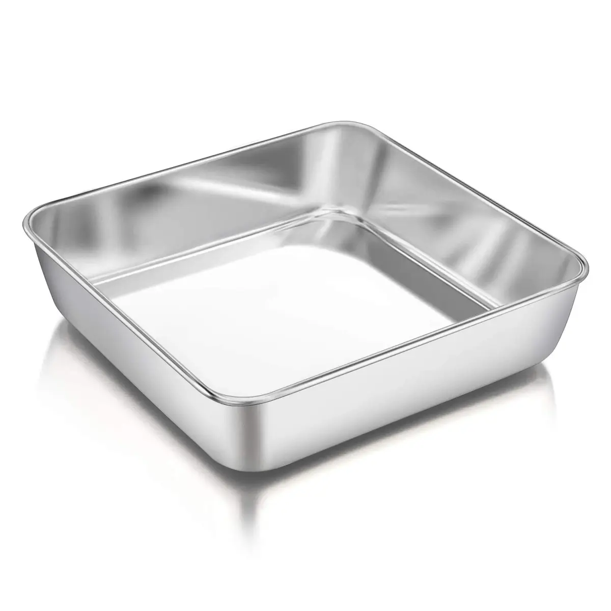 P&P CHEF Square Baking Pan 8x8 Inch (20.3x20.3 cm) | Heavy Duty Stainless Steel for Brownies & Cakes - main product image