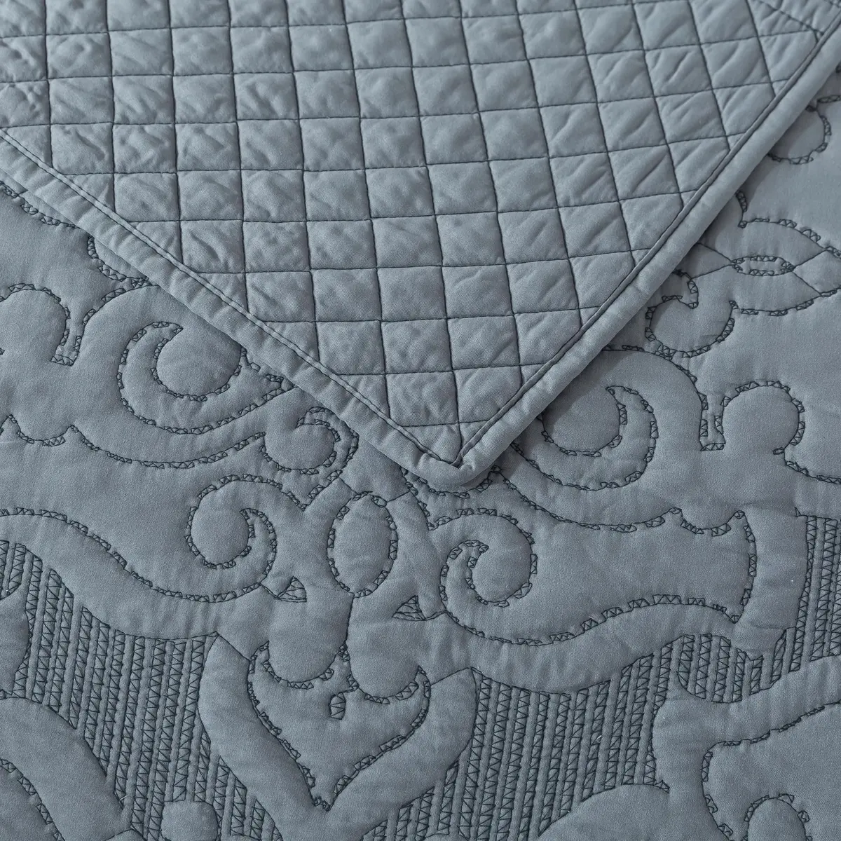 NEWLAKE Reversible Quilt Bedspread Embroidered Microfiber Coverlet Set,Jacquard Embossed Floral,Grey, King Size | All-Season Reversible Bedding - view 5