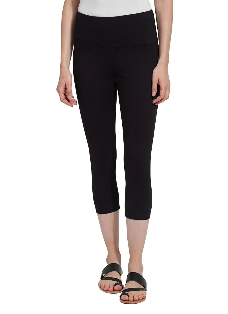 Lyssé Plus Size Denim Capri Leggings 2X | Soft, Black, High Waist, 21.5 in Inseam - main product image