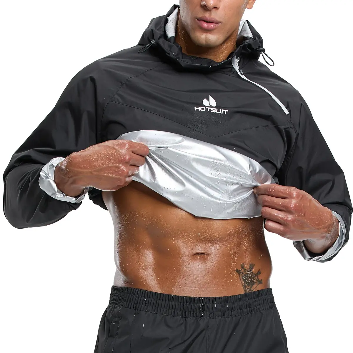 HOTSUIT Men's Black Sauna Jacket for Weight Loss & Gym Workout - Large - view 2