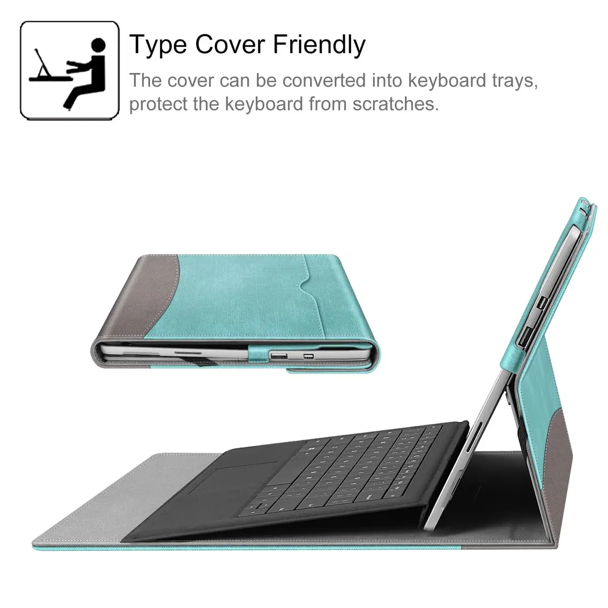 Fintie Case for Microsoft Surface Pro 7 Plus, Pro 7/6/5/4/3 12.3 inch Tablet | Turquoise, Built-in Kickstand, Stylus Holder - view 6