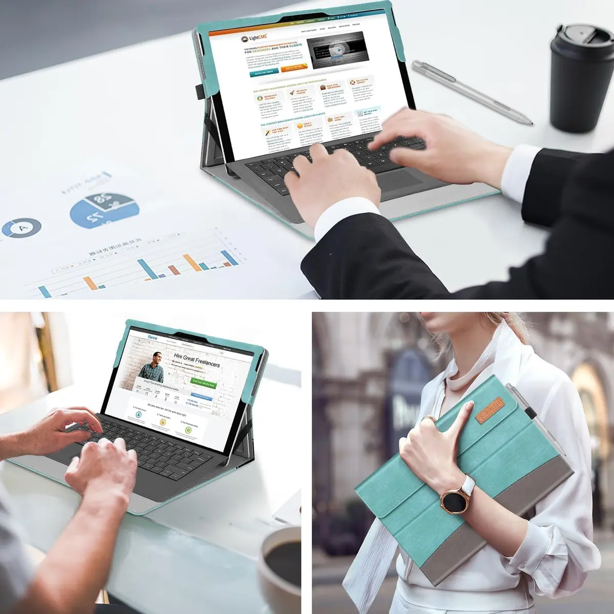 Fintie Case for Microsoft Surface Pro 7 Plus, Pro 7/6/5/4/3 12.3 inch Tablet | Turquoise, Built-in Kickstand, Stylus Holder - view 7