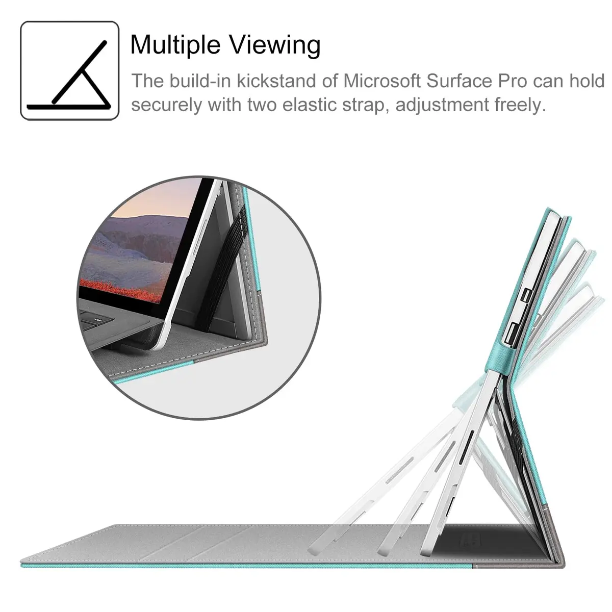 Fintie Case for Microsoft Surface Pro 7 Plus, Pro 7/6/5/4/3 12.3 inch Tablet | Turquoise, Built-in Kickstand, Stylus Holder - view 3