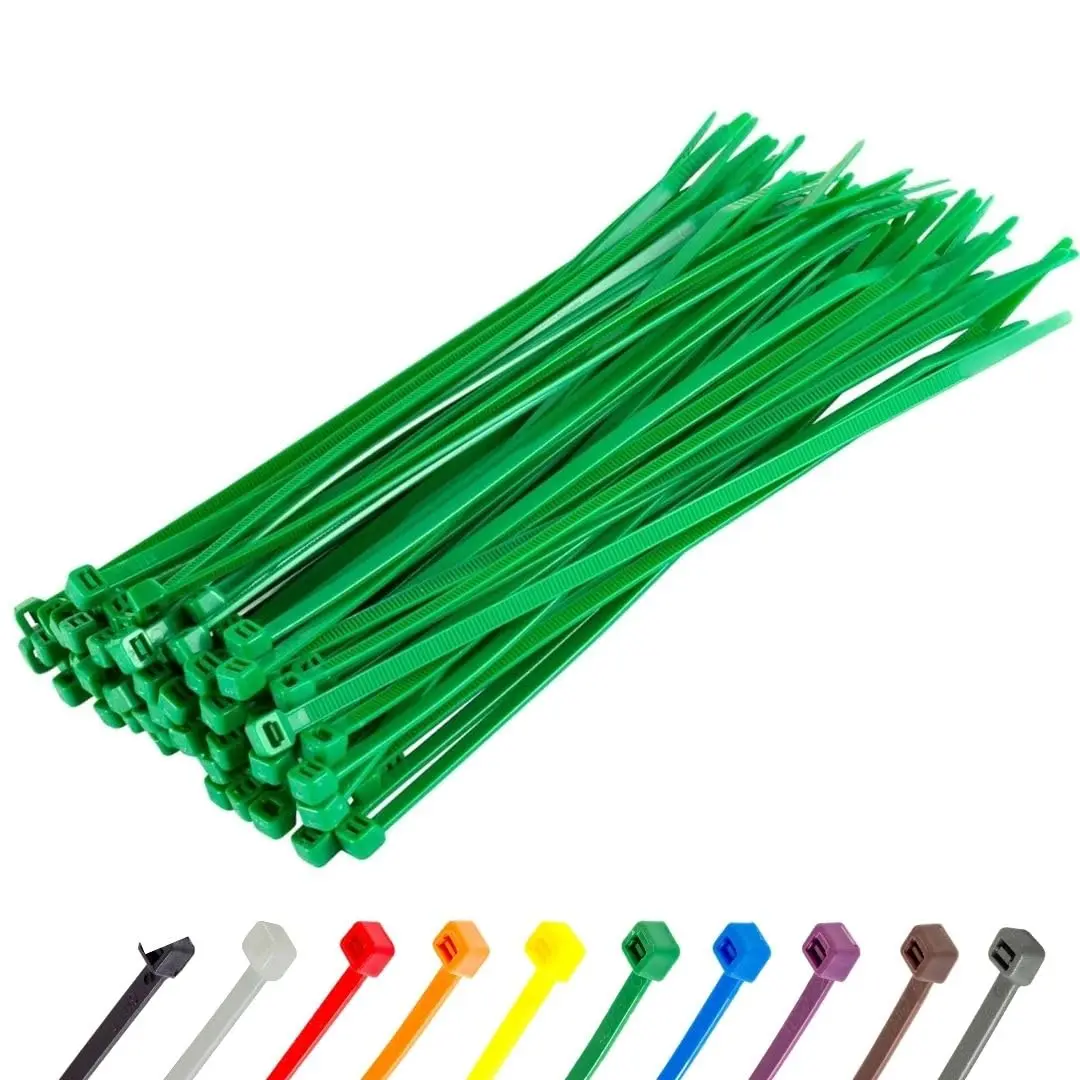 GTSE 8 Inch Green Nylon Zip Ties | 100 Pack, 18lb, Self-Locking, Weather-Resistant - main product image