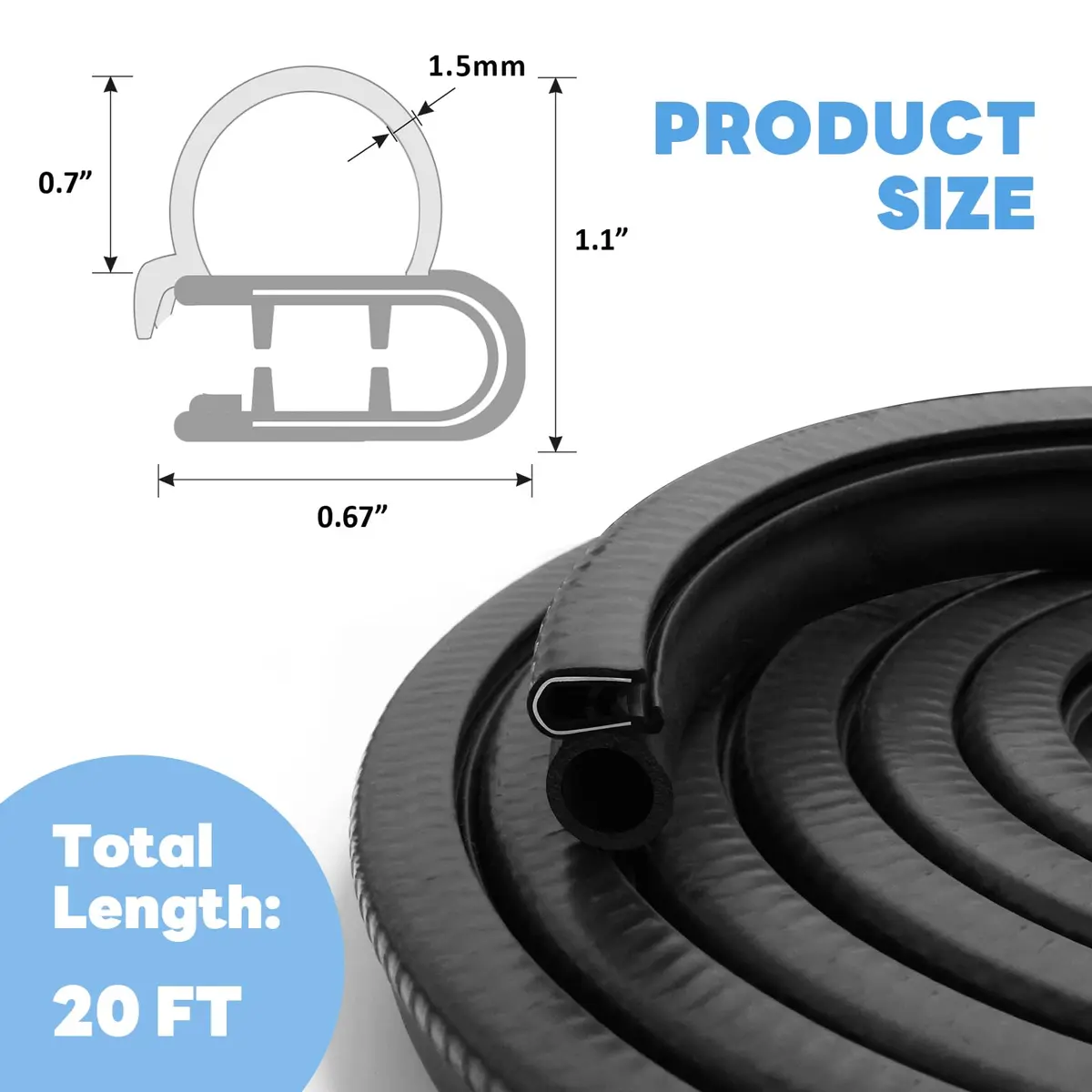 Storystore Automotive Door Weather Stripping 20Ft | Flexible EPDM Seal for Car & RV - view 2