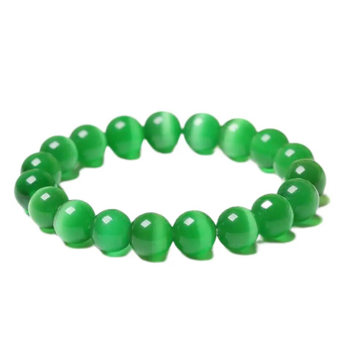 Suoirblss Green Cat's Eye Stone Bracelet 10mm (0.39 inch) | Crystal Gemstone Beaded Yoga Bracelet for Women & Men - main product image