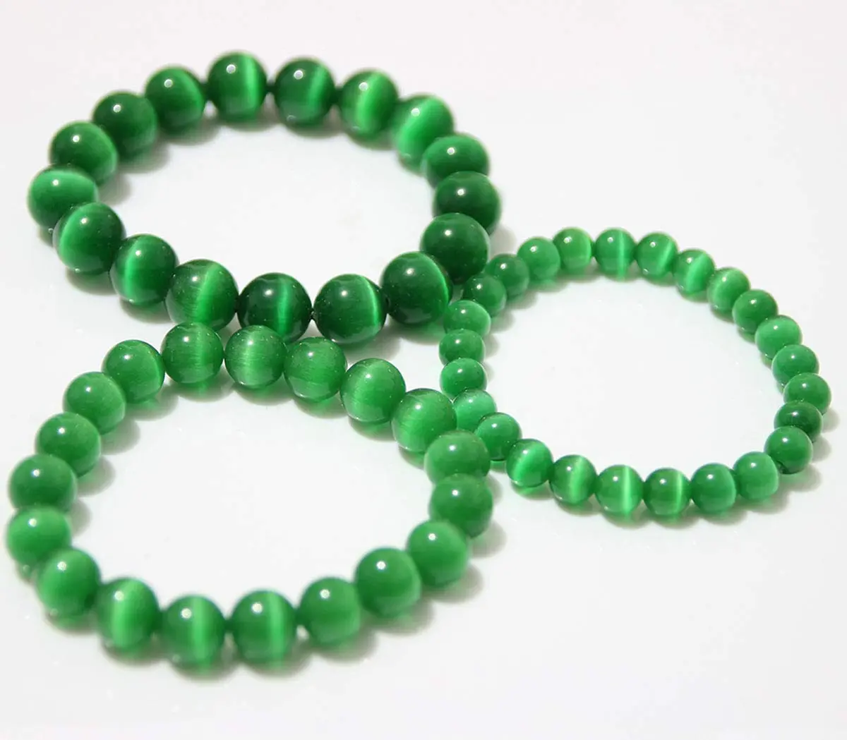 Suoirblss Green Cat's Eye Stone Bracelet 10mm (0.39 inch) | Crystal Gemstone Beaded Yoga Bracelet for Women & Men - view 2