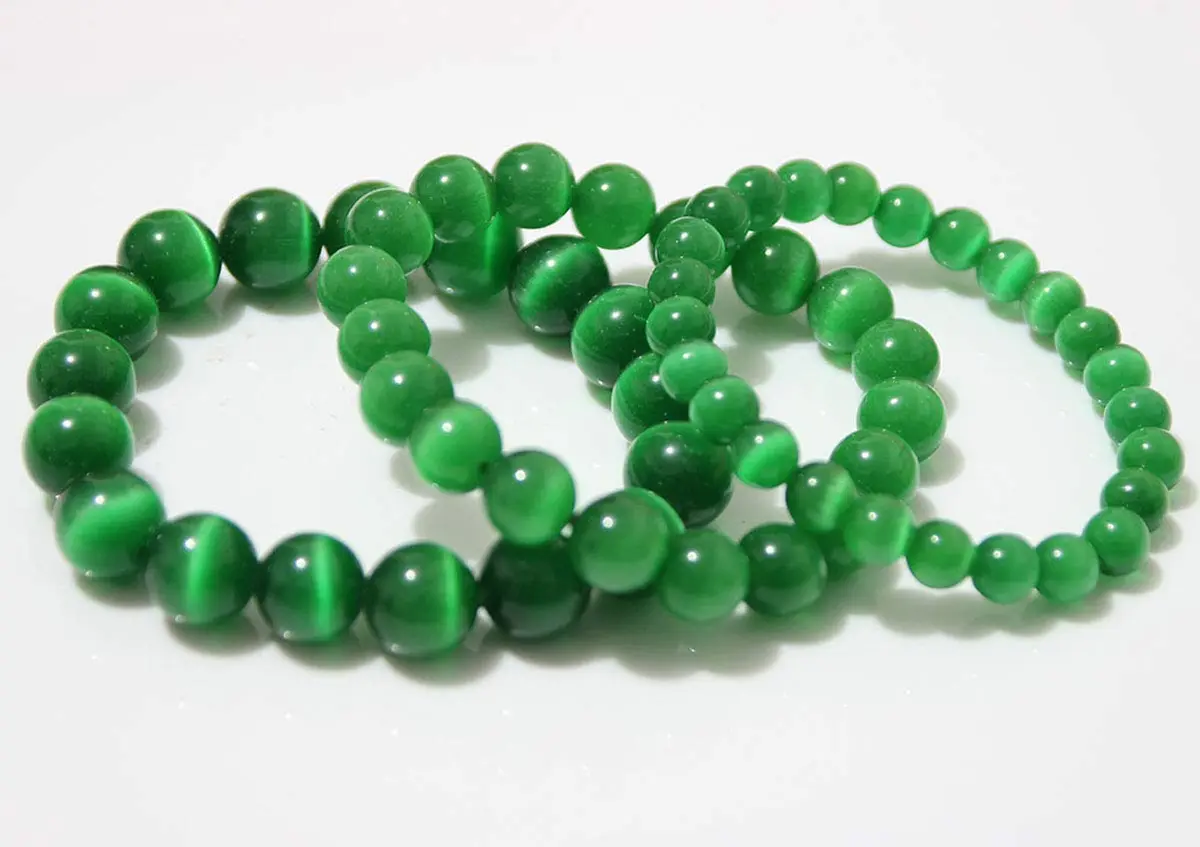 Suoirblss Green Cat's Eye Stone Bracelet 10mm (0.39 inch) | Crystal Gemstone Beaded Yoga Bracelet for Women & Men - view 3