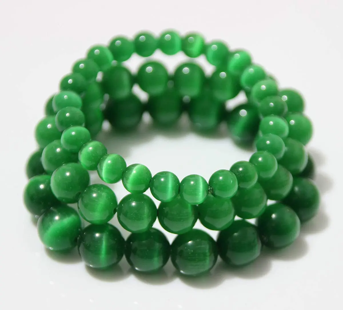 Suoirblss Green Cat's Eye Stone Bracelet 10mm (0.39 inch) | Crystal Gemstone Beaded Yoga Bracelet for Women & Men - view 4