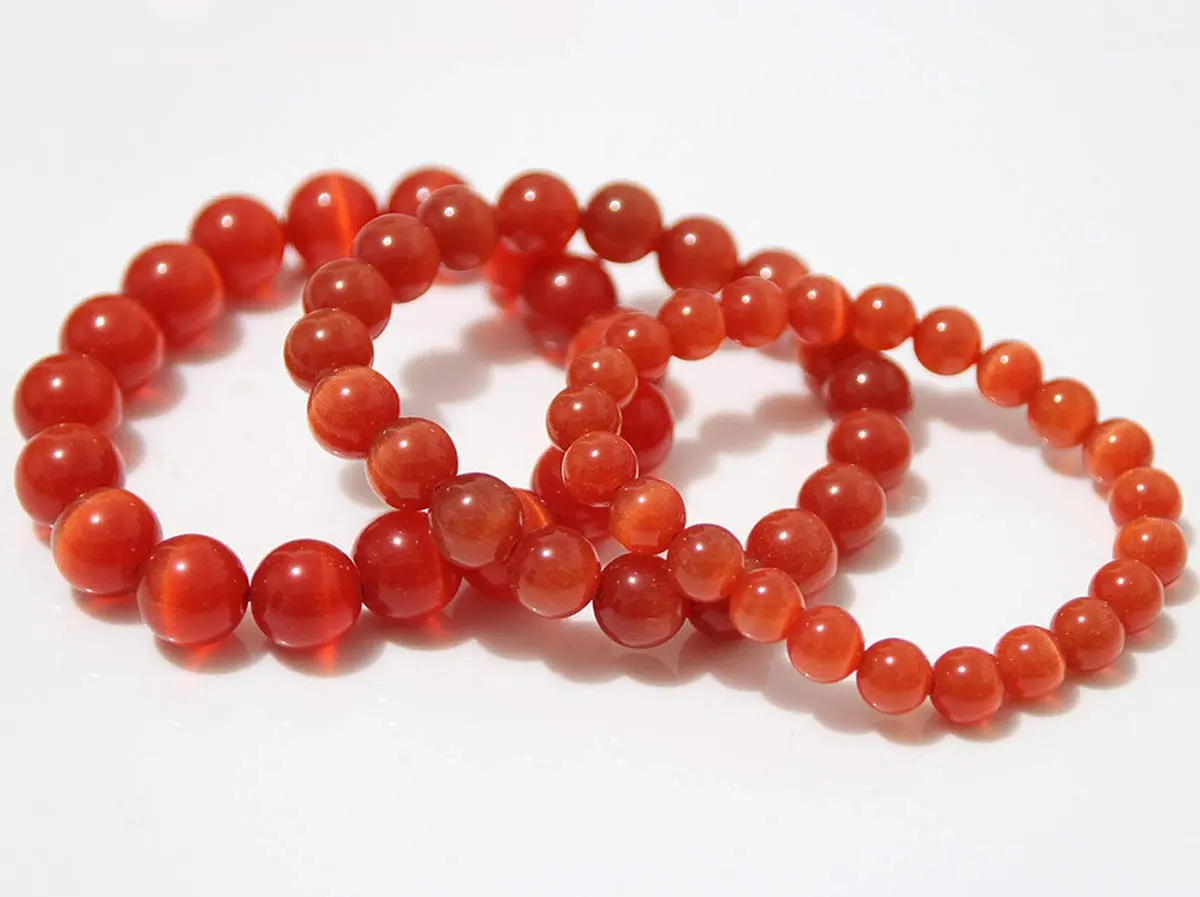 Suoirblss Red Cat's Eye Stone Bracelet 12mm | Crystal Gemstone Beaded Yoga Bracelet - view 2