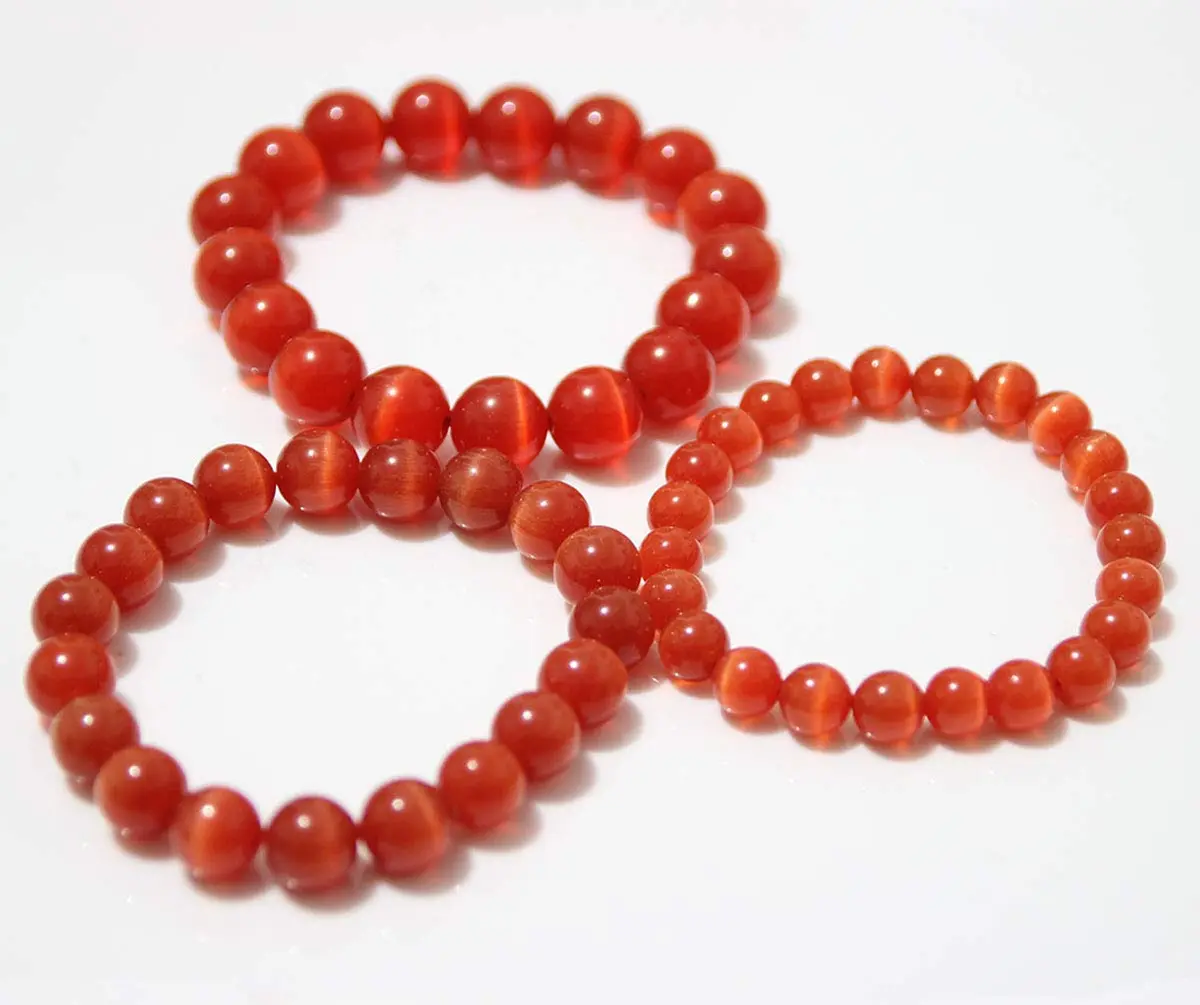 Suoirblss Red Cat's Eye Stone Bracelet 12mm | Crystal Gemstone Beaded Yoga Bracelet - view 3