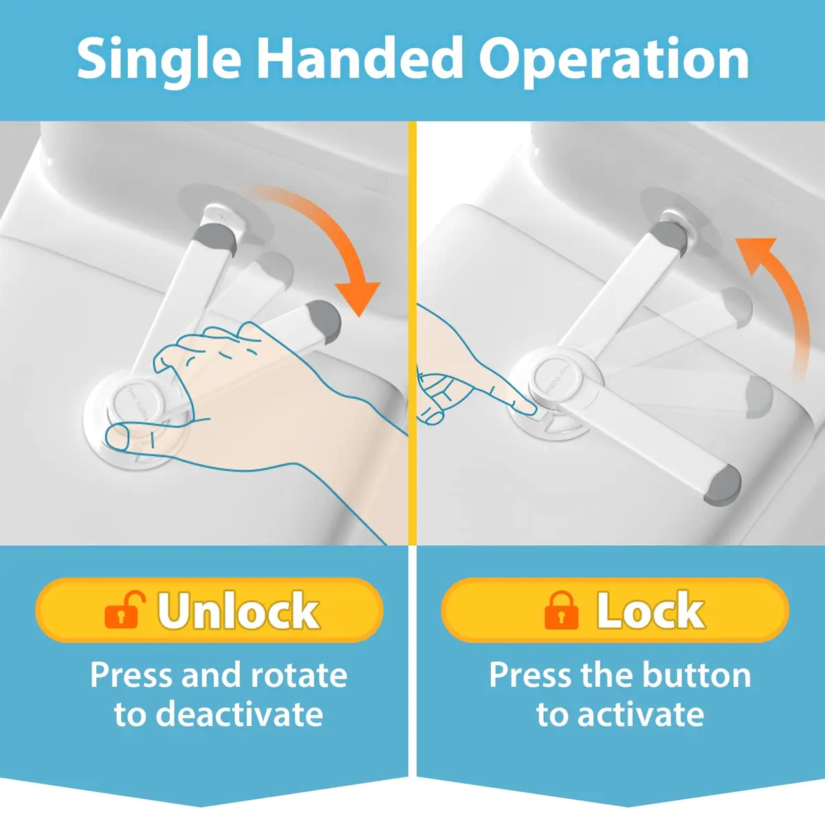 4our Kiddies Baby Toilet Lock 2 Pack | Child Safety, Single Hand Operation, No Damage (6 Piece Set) - view 5