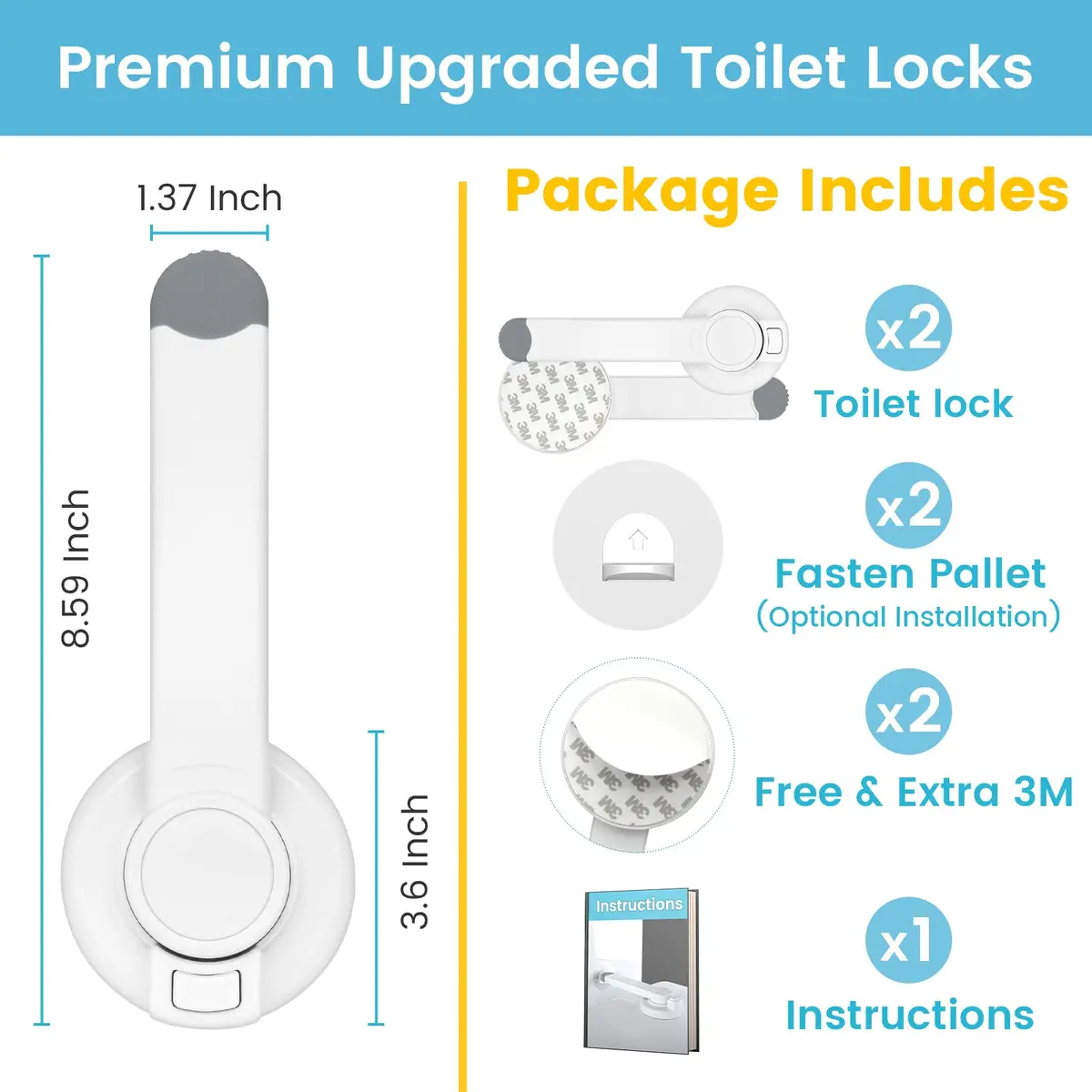 4our Kiddies Baby Toilet Lock 2 Pack | Child Safety, Single Hand Operation, No Damage (6 Piece Set) - view 8