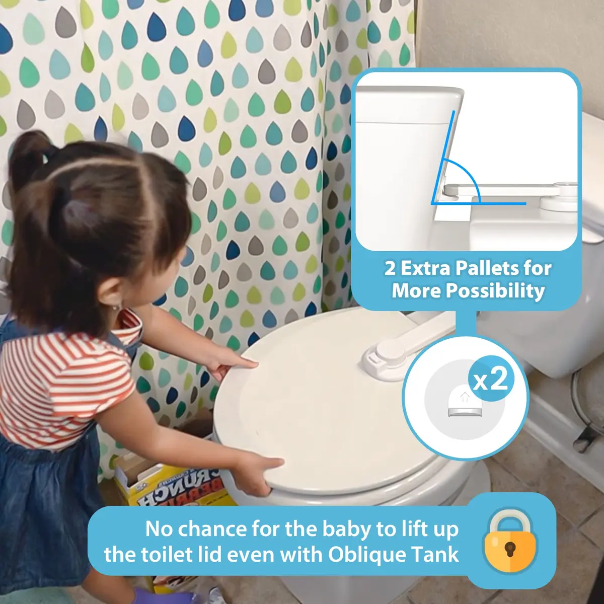 4our Kiddies Baby Toilet Lock 2 Pack | Child Safety, Single Hand Operation, No Damage (6 Piece Set) - view 2
