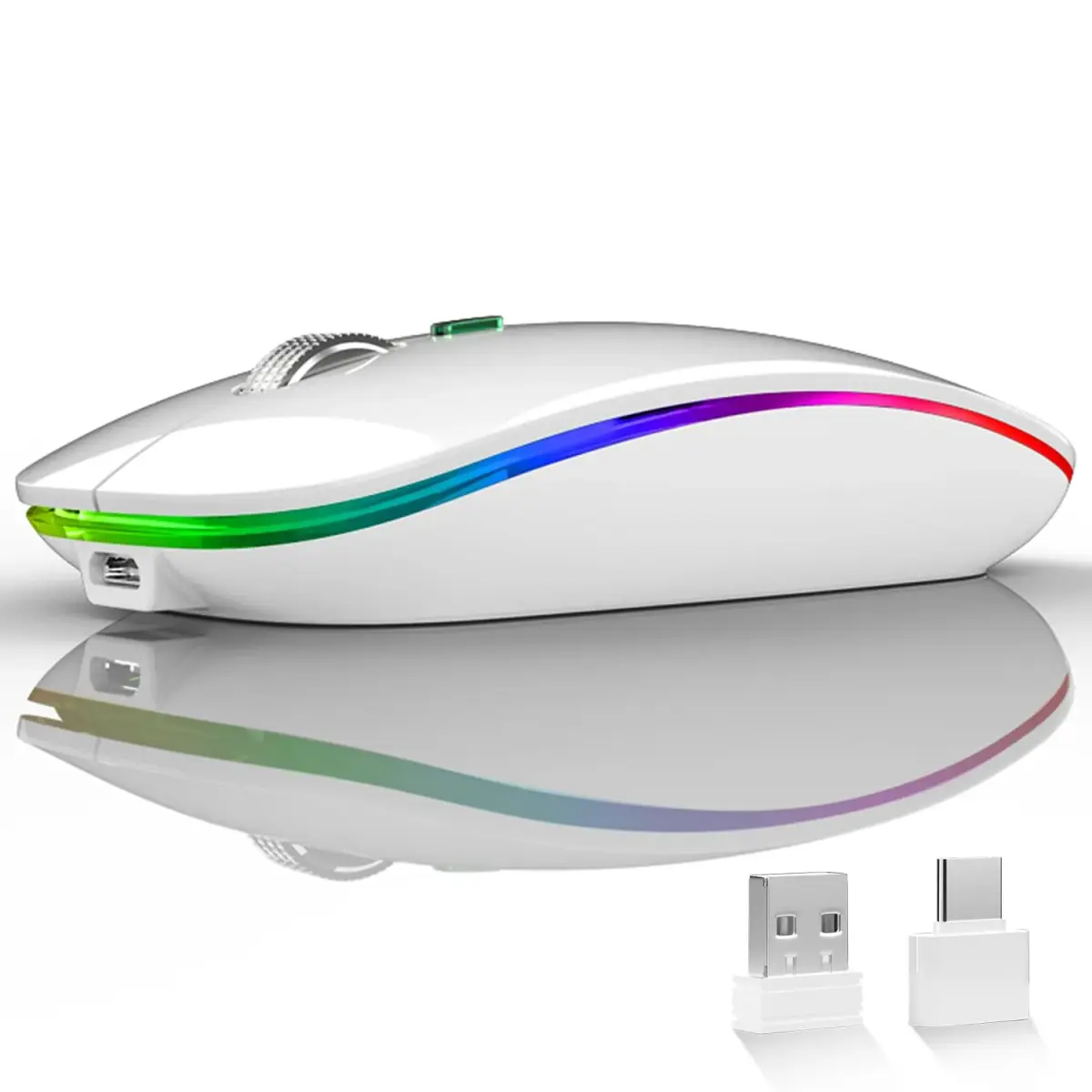 Uiosmuph G12 LED Wireless Mouse - White | Rechargeable, Silent, USB-C, 1600 DPI - main product image