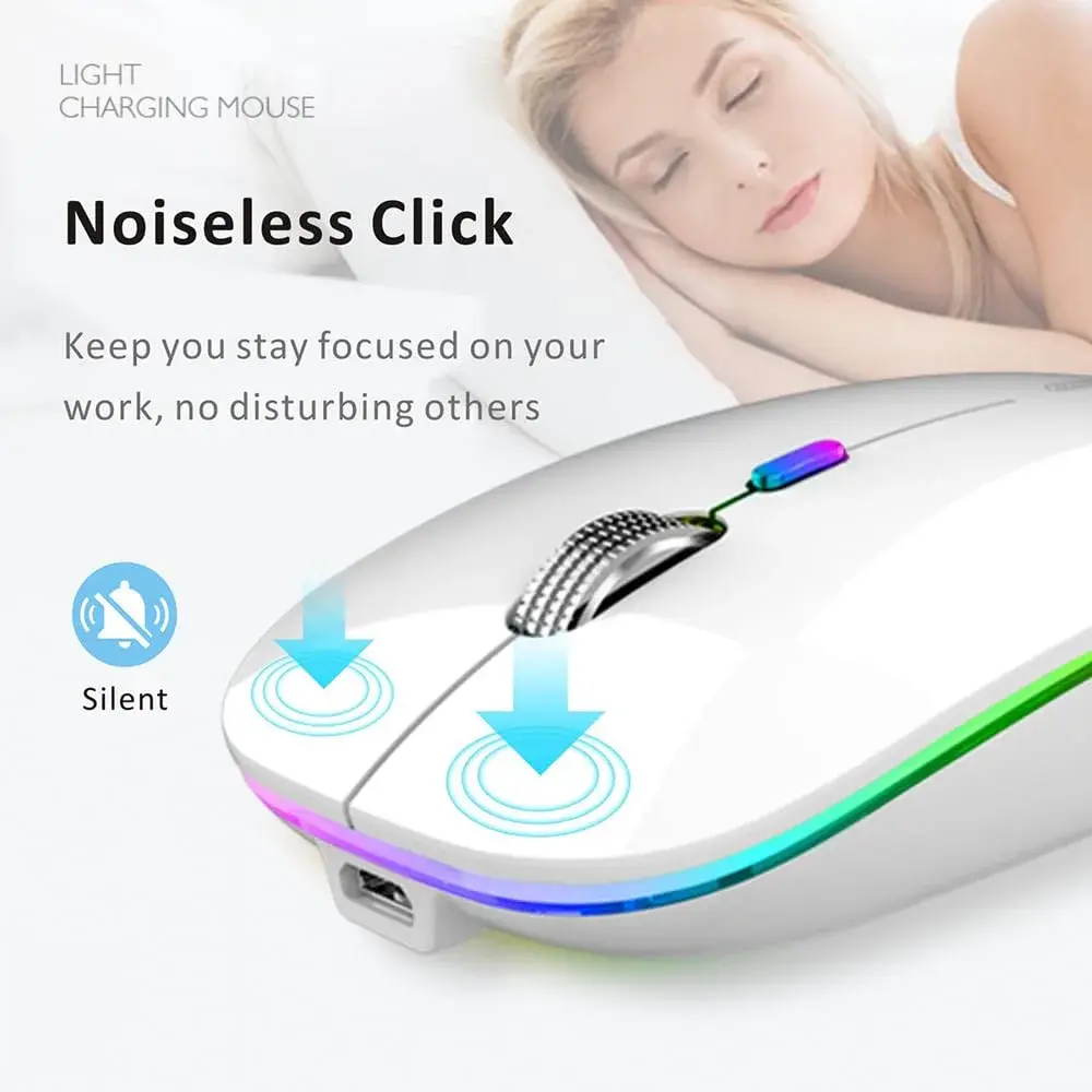 Uiosmuph G12 LED Wireless Mouse - White | Rechargeable, Silent, USB-C, 1600 DPI - view 3