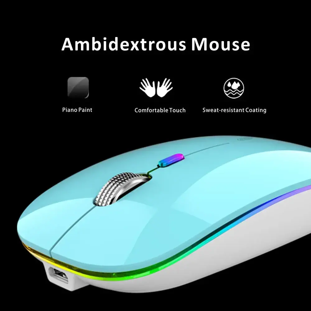 Uiosmuph G12 LED Wireless Mouse, Rechargeable Silent Mouse with USB C Adapter, 1600DPI Optical, Blue | Modern Style - view 8