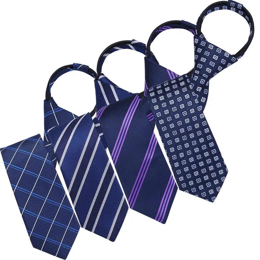 AUSKY 4 Packs Pre-tied Adjustable Zipper Skinny necktie 2.35in | Classic Slim Ties for Men & Boys - main product image
