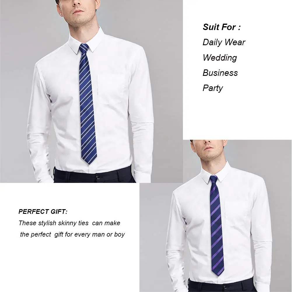 AUSKY 4 Packs Pre-tied Adjustable Zipper Skinny necktie 2.35in | Classic Slim Ties for Men & Boys - view 6
