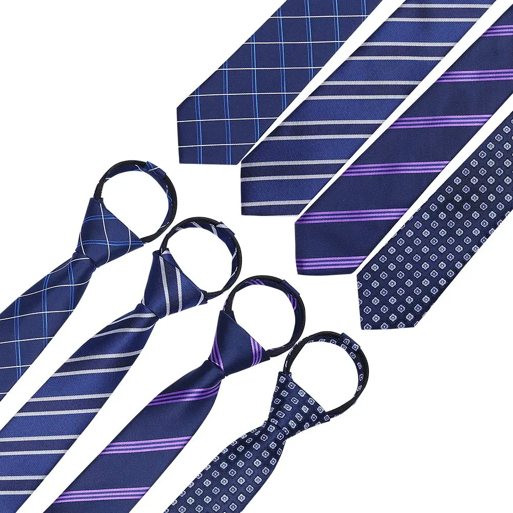 AUSKY 4 Packs Pre-tied Adjustable Zipper Skinny necktie 2.35in | Classic Slim Ties for Men & Boys - view 2