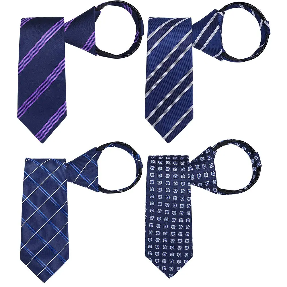 AUSKY 4 Packs Pre-tied Adjustable Zipper Skinny necktie 2.35in | Classic Slim Ties for Men & Boys - view 3