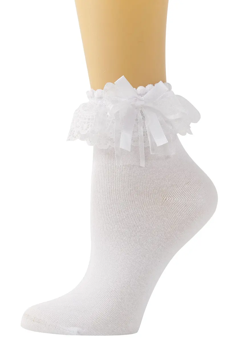 SEMOHOLLI Women's Lace Ruffle Ankle Socks | 1 Pair, White - main product image
