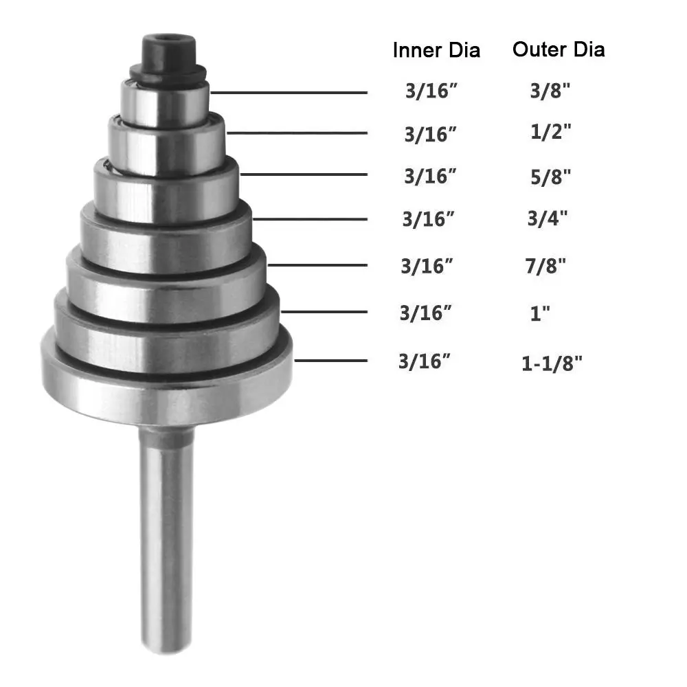 Wolfride Router Bearing Replacement Set | 7 Sizes Alloy Steel for Router Bits - view 3
