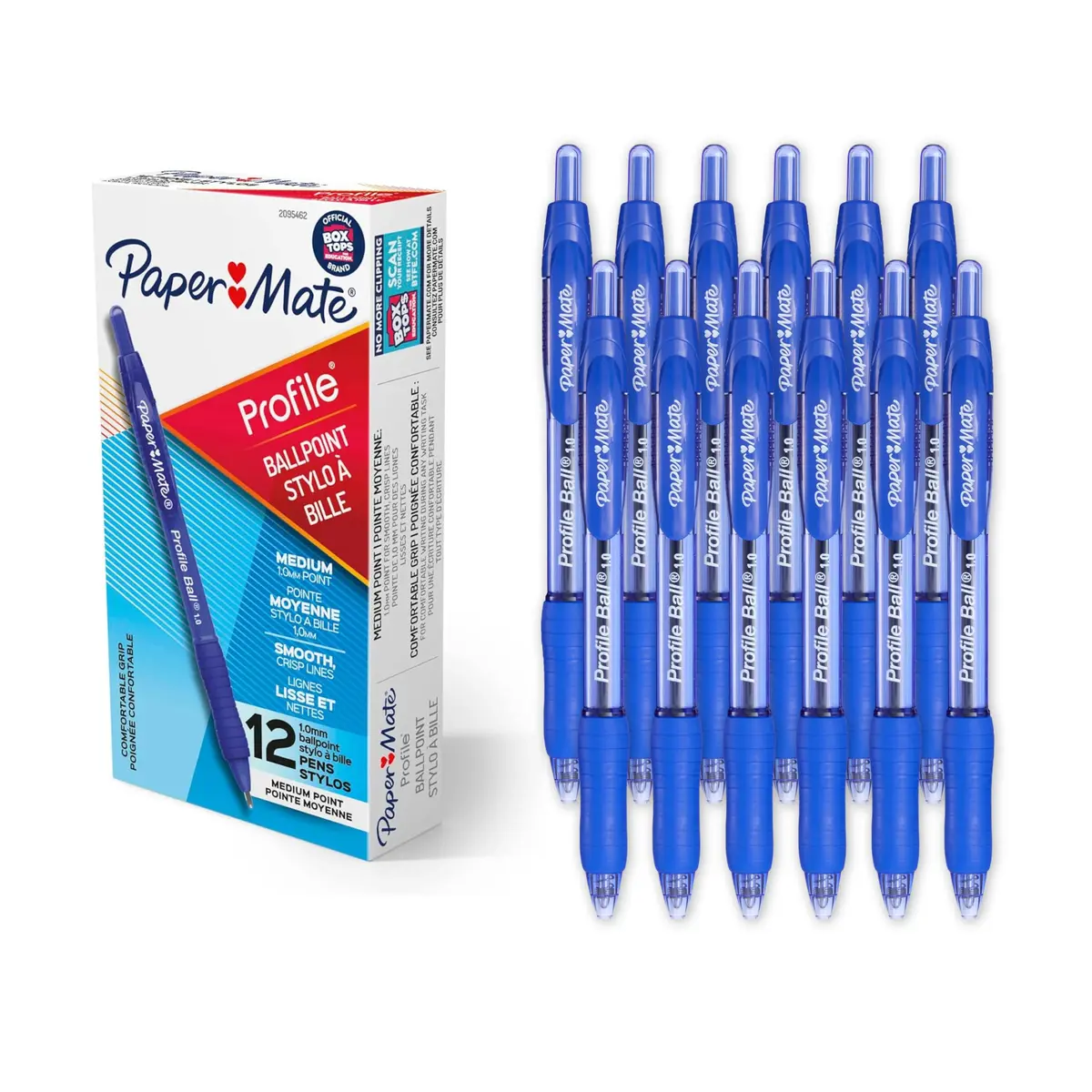 Paper Mate Profile Ballpoint Pens, Retractable, Medium Point (1.0mm), Blue Ink | Comfortable Grip for Everyday Writing - main product image
