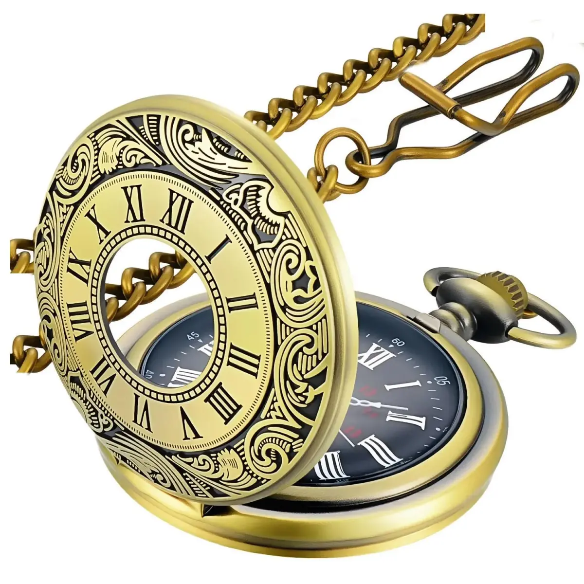 LYMFHCH Vintage Pocket Watch with Chain, 4.6cm Case | Classic Roman Numerals Quartz Wristwatch for Gifts - main product image