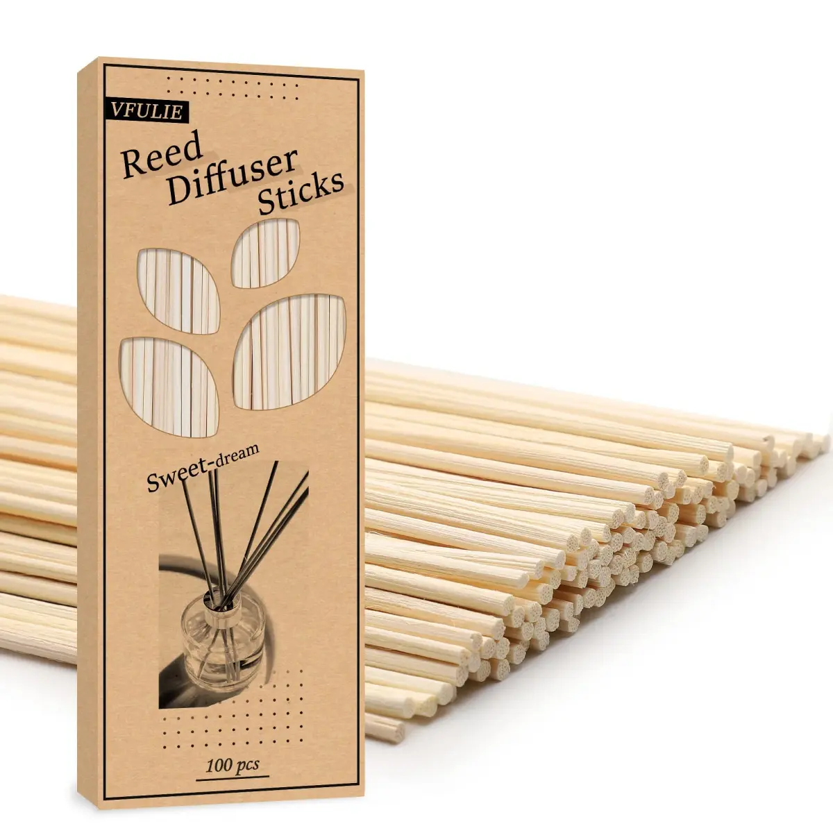 VFULIE 100PCS Reed Diffuser Sticks 10 inches (25.4 cm) | Natural Rattan for Home & Office Fragrance - main product image