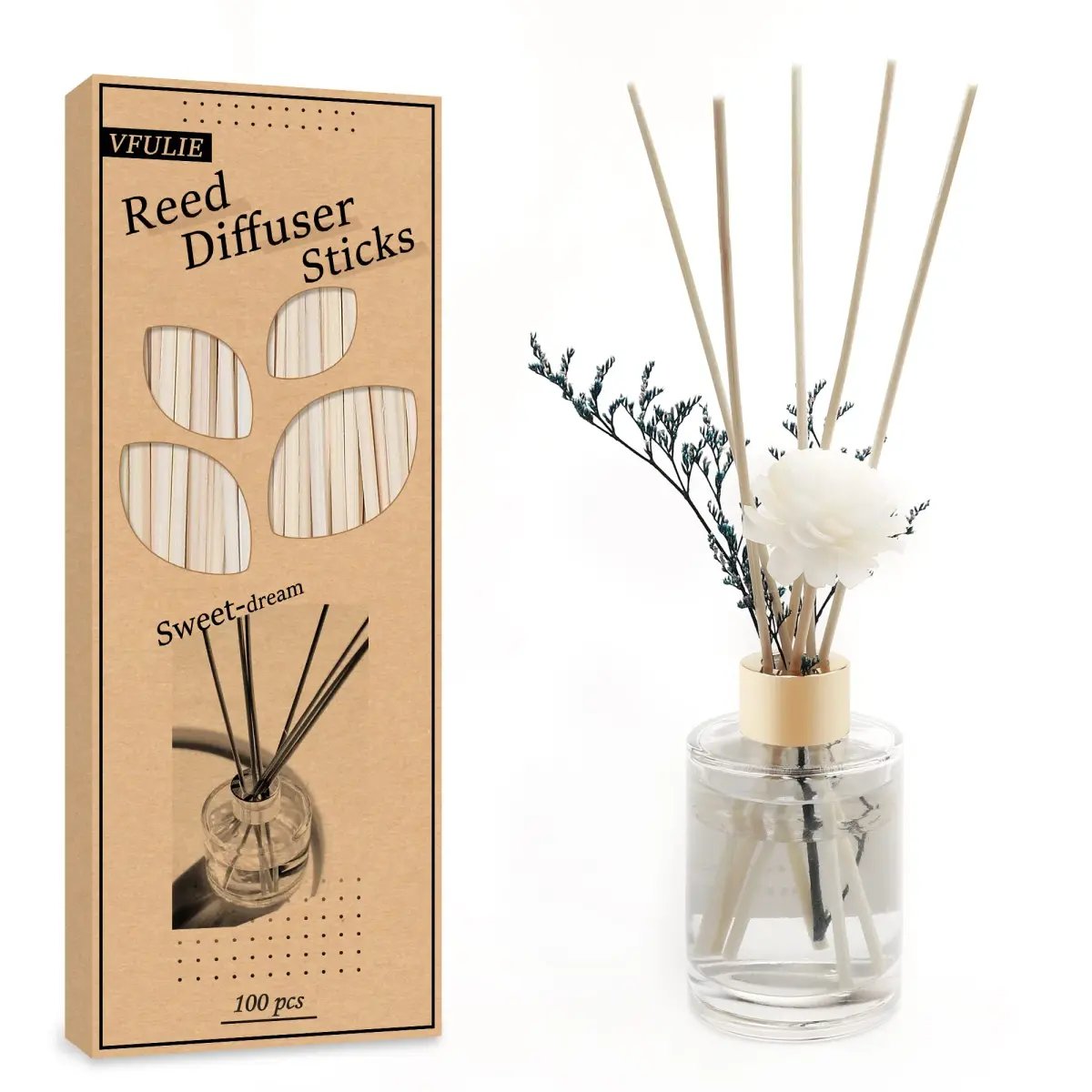 VFULIE 100PCS Reed Diffuser Sticks 10 inches (25.4 cm) | Natural Rattan for Home & Office Fragrance - view 2