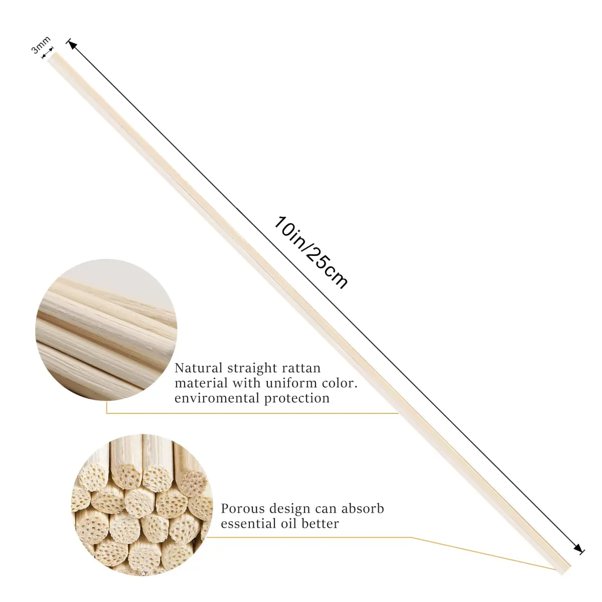 VFULIE 100PCS Reed Diffuser Sticks 10 inches (25.4 cm) | Natural Rattan for Home & Office Fragrance - view 3